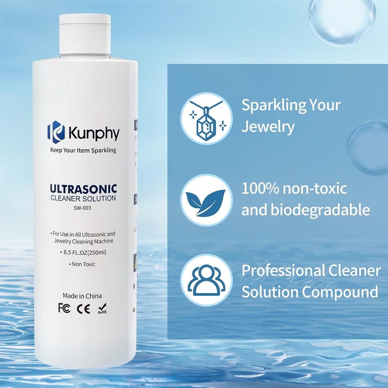 KUNPHY Sonic Jewelry Cleaner - Effective Solution for Cleaning Gold, Silver, Platinum, Diamonds, and Eyeglasses Watch, 8.5 oz (2 packs) - Image 2